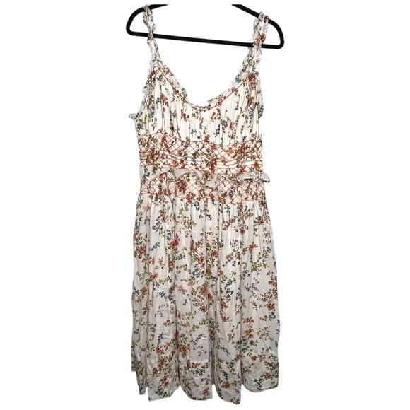 Anthropologie Floral Midi Dress - Cream and Red - Picture 2 of 11